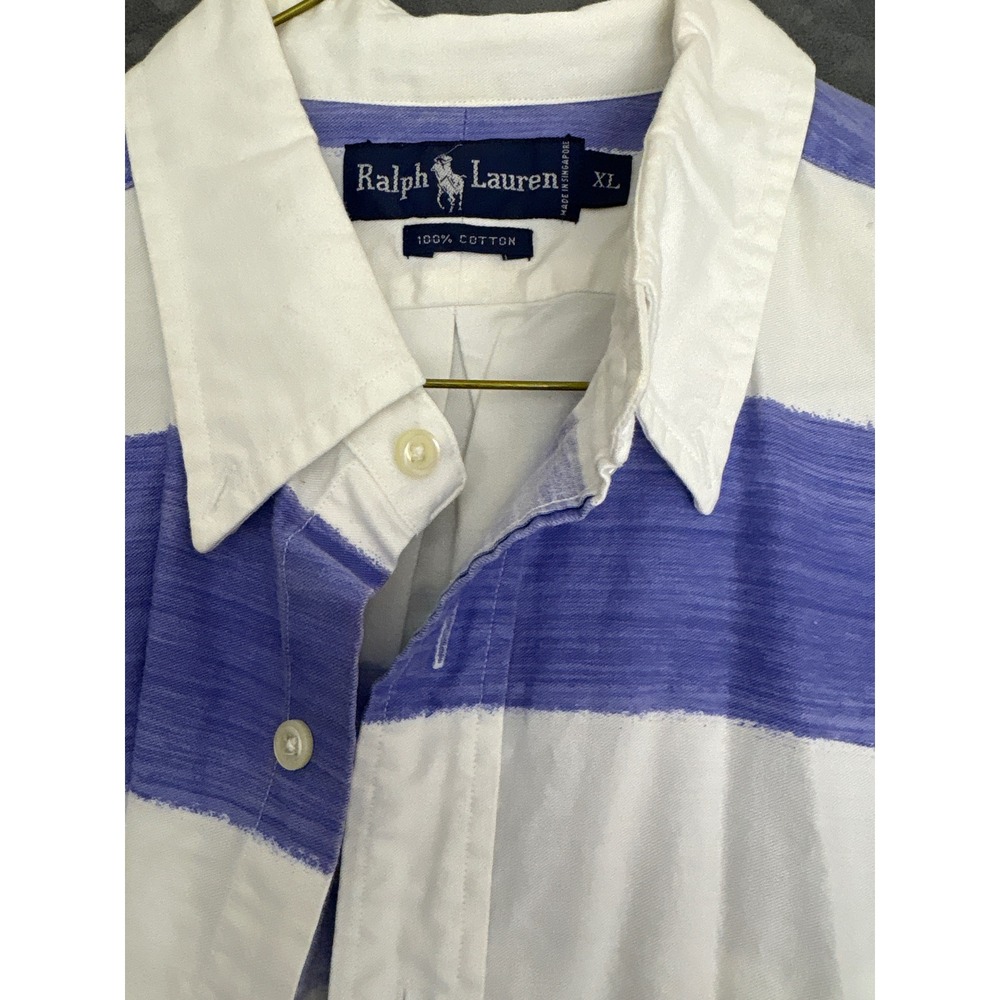 Ralph Lauren Mens XL Purple White Wide Stripe Cotton LS - Picture 5 of 8
